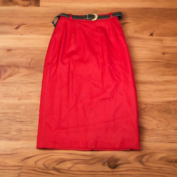 Koret Dresses & Skirts - Koret Women's VINTAGE W/Tags 1990's Red 100% Merino Wool Skirt w/ Belt | Size 10